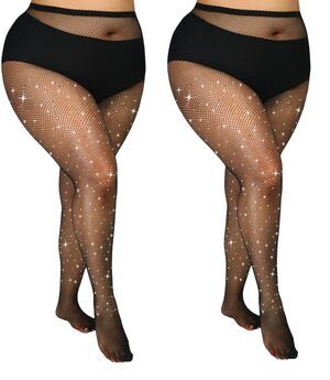 2054 Plus Size Fishnet Tights Sparkle Stockings Glitter Pantyhose High